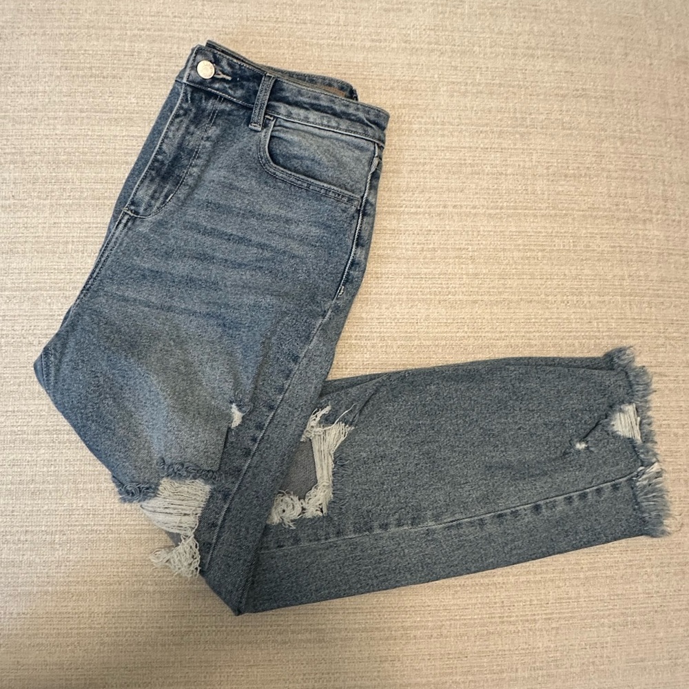 Cello Frayed Hem Ankle Jeans in Blue